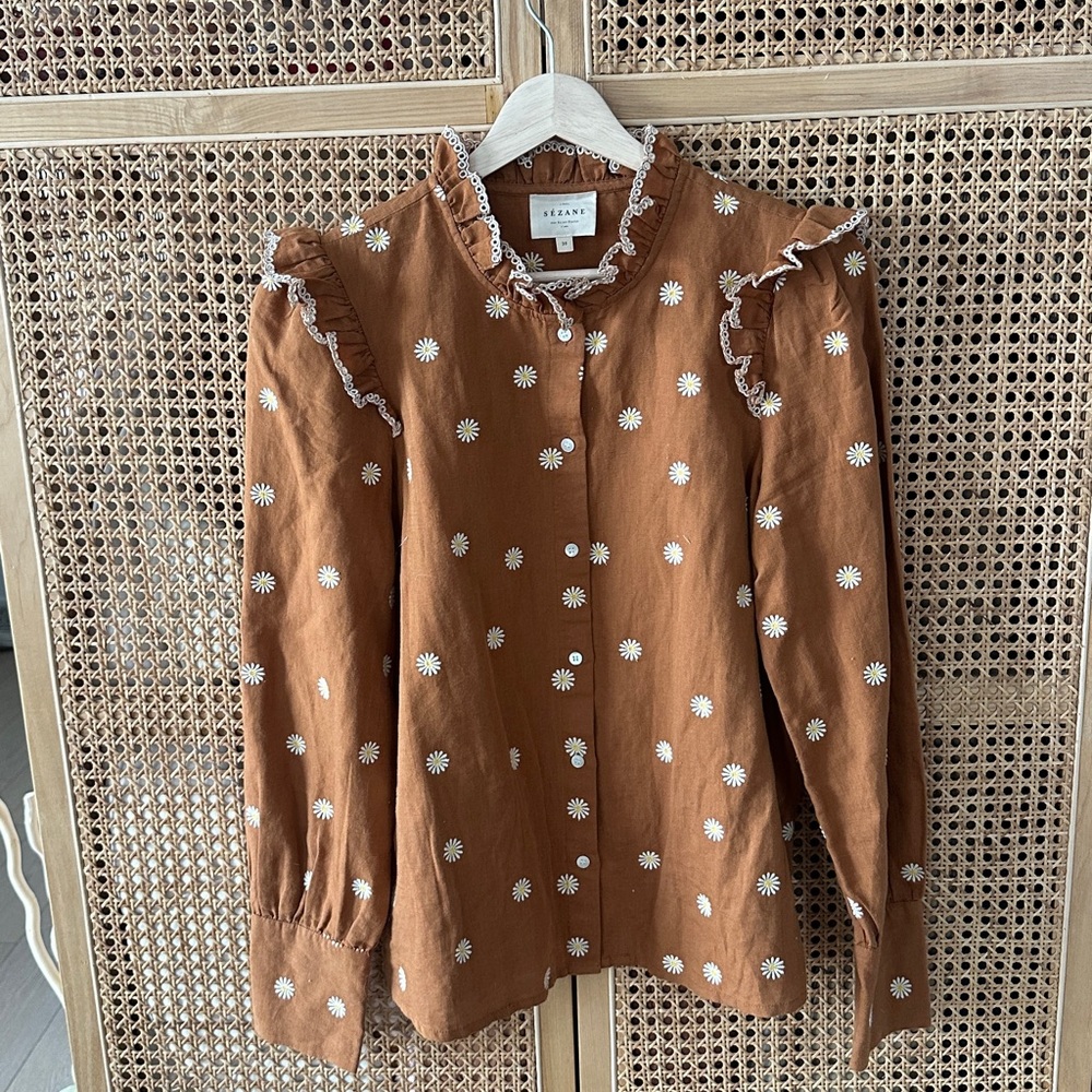 Sezane Gemma Floral Embroidered Blouse